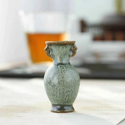 1Pcs Ceramic Miniature Vase Green Retro Flower Vase Crafts Tabletop Ornament Hydroponics Chinese-style Living Room Decoration