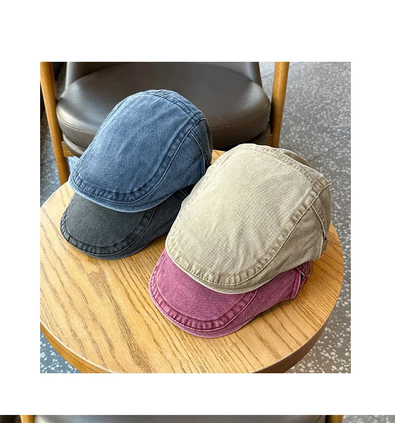 Retro Washed Denim Newsboy Cap