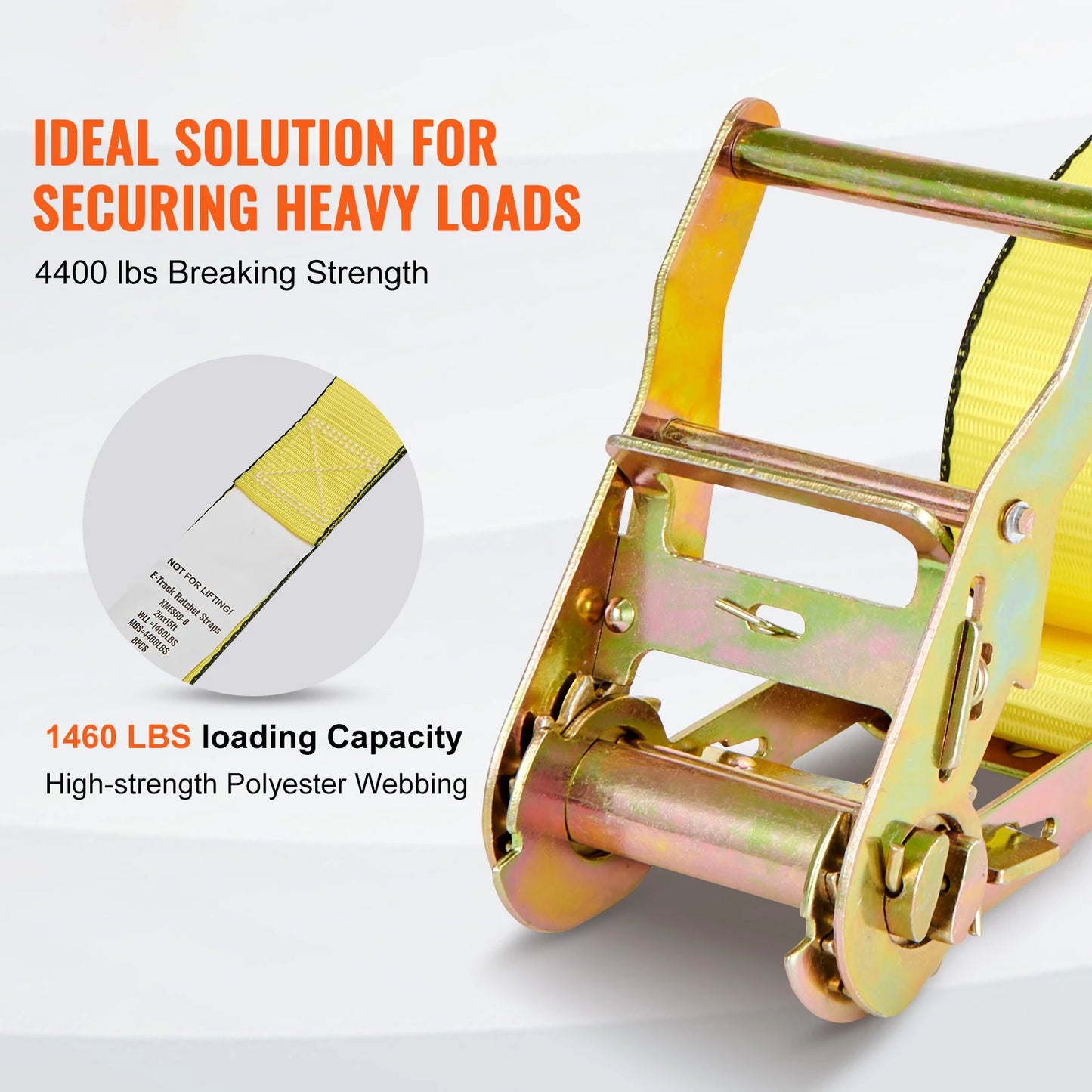 8pcs 4400Lbs Ratchet Tie Down Straps E-Track Heavy Duty Strap with Hook Loop for Moving Securing Cargo Lawn Equipment