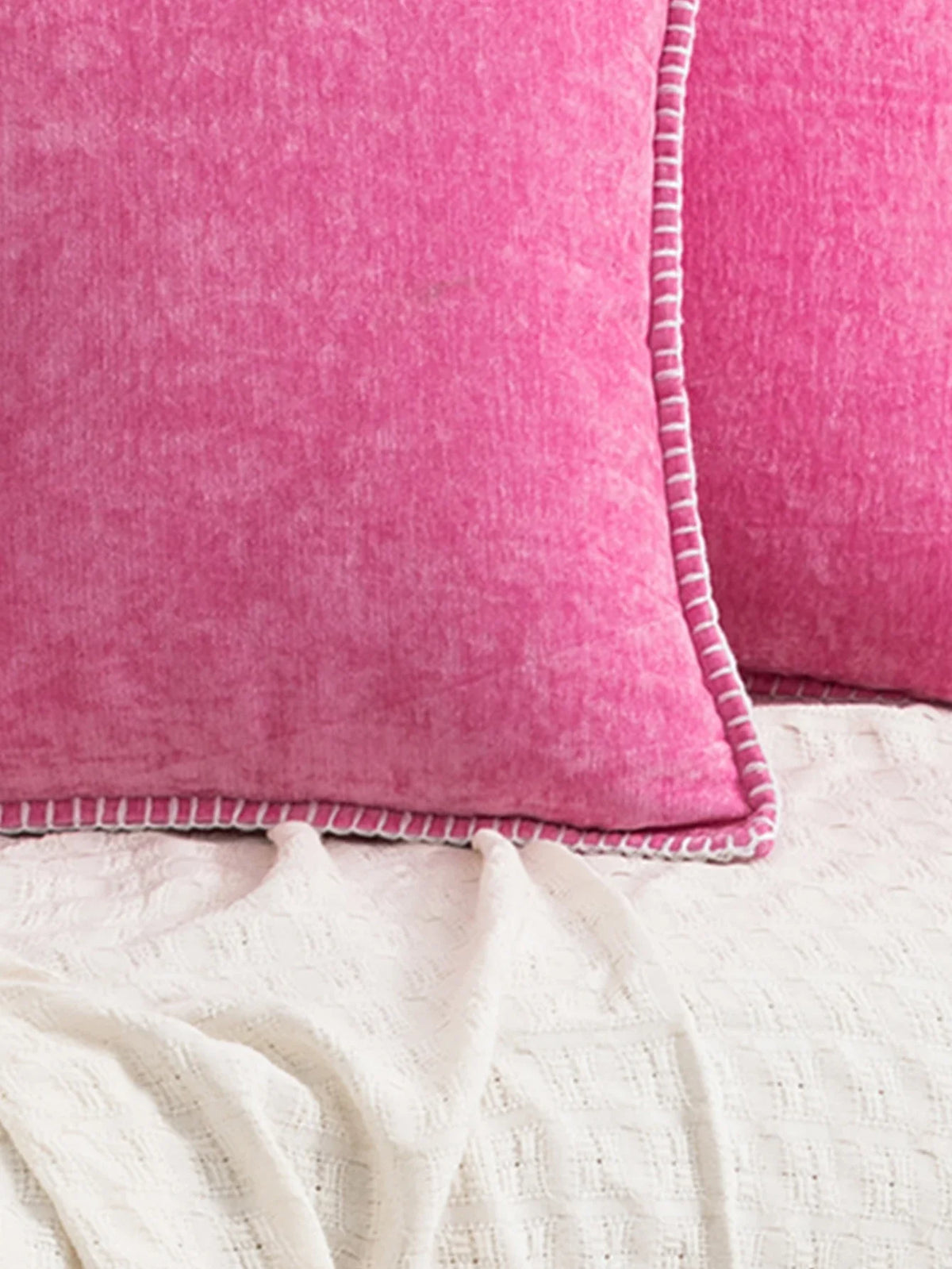 Pink Chenille Cushion Cover with Stitched Edge