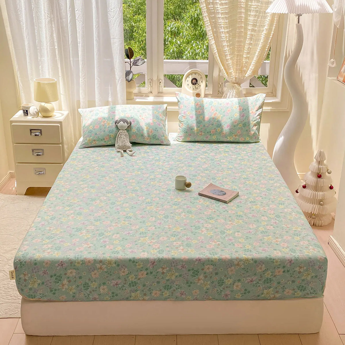 Green Floral Fitted Bed Sheet | Single, Queen, King