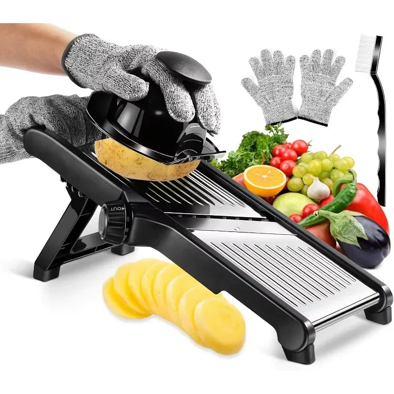 Stainless Steel Mandoline Slicer with 5 Blades, Hand Guard and Food Chopper