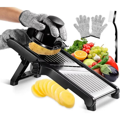 Stainless Steel Mandoline Slicer with 5 Blades, Hand Guard and Food Chopper