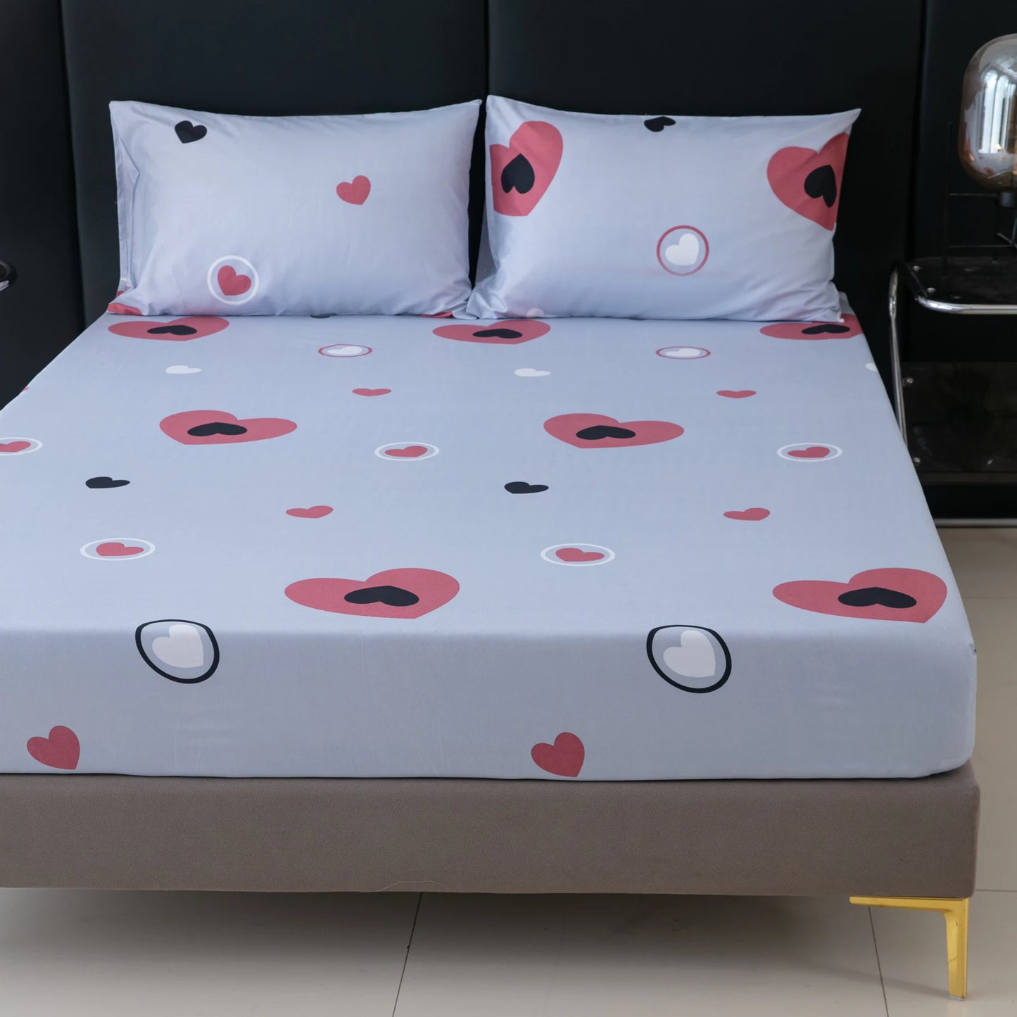 Active Printed Fitted Sheet, 1 Piece, Heart-Patterned Mattress Cover (Pillow Insert and Pillowcase Not Included), Simple Style Polyester Fiber Rectangular 3D Dirt-Resistant Mattress Protector, Polyester Five-Sided Patterned F
