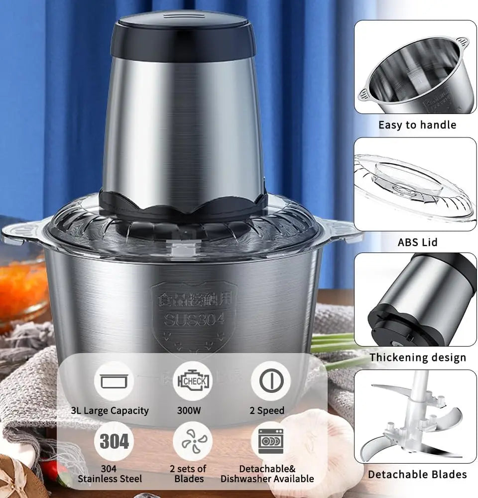 Electric Meat Grinder and Multi-function Food Processor with Four-Blade System