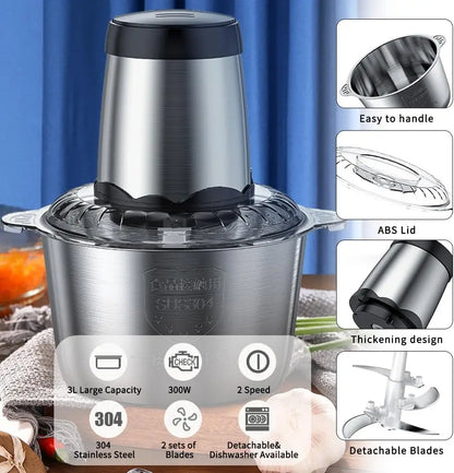 Electric Meat Grinder and Multi-function Food Processor with Four-Blade System