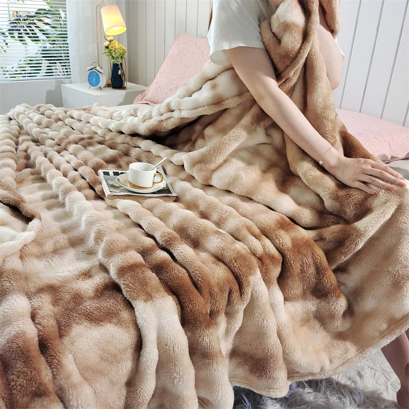 Gradient Bubble Fleece Throw Blanket Cozy Soft Plush Multipurpose Nap Blanket for Bedroom Sofa Faux Rabbit Fur Travel Blankets