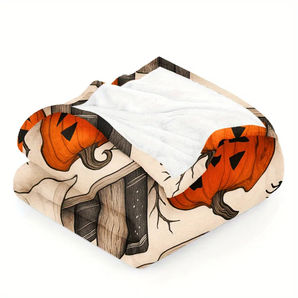 Halloween Blanket - Cute Cartoon Ghost, Magic Bookshelf, Spider Web, Bat, Pumpkin Designs - Soft And Warm Flannel Throw Blanket, Suitable for Camping, Travel, Car, And Home Decoration - A Warm Holiday Gift for Friends, Family