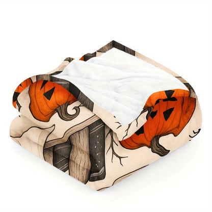 Halloween Blanket - Cute Cartoon Ghost, Magic Bookshelf, Spider Web, Bat, Pumpkin Designs - Soft And Warm Flannel Throw Blanket, Suitable for Camping, Travel, Car, And Home Decoration - A Warm Holiday Gift for Friends, Family