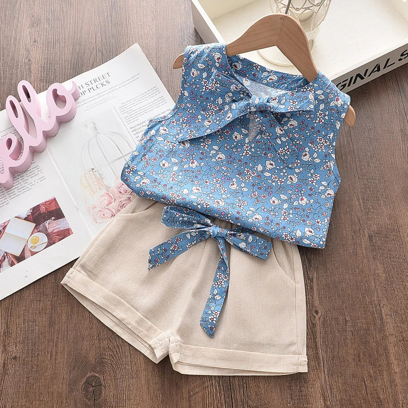 Baby Girls Sleeveless Vest & Shorts 2-Piece Set