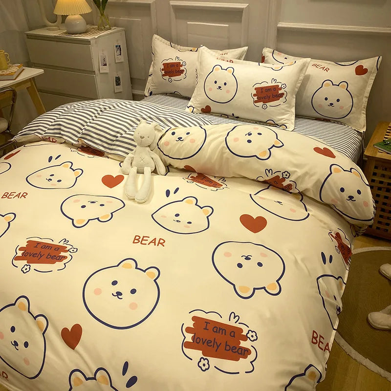 Daisy Print Washed Cotton Duvet Cover Set, King