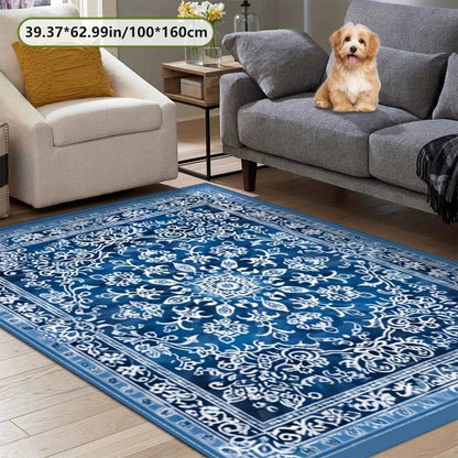 Luxurious Blue Exotic Floral Area Mat - 78.74" x 118.11", Non-Slip Backing, Machine Washable, Perfect for Living Room, Bedroom,