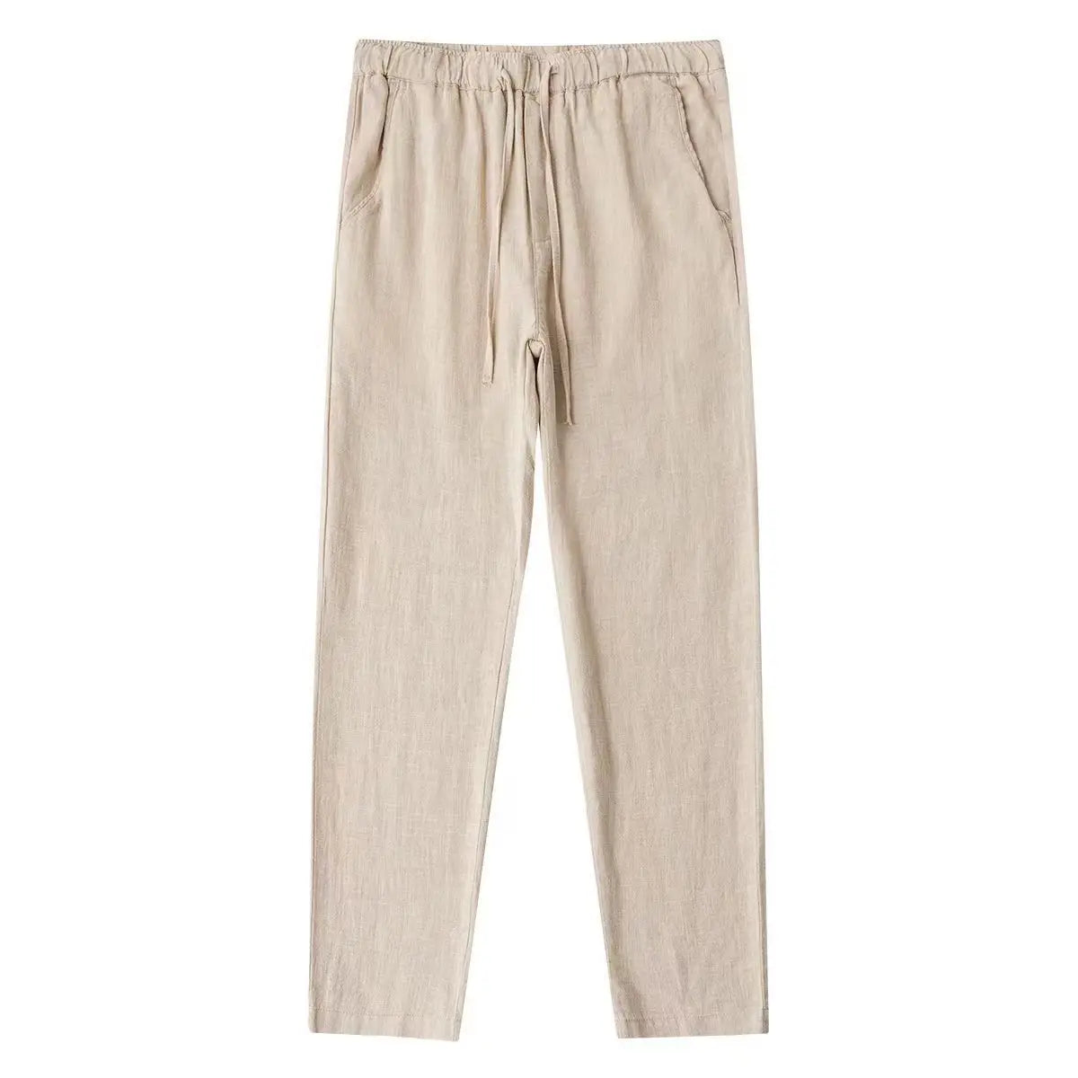Men's Cotton Linen Pants — Breathable Solid Color Streetwear Trousers with Back Pocket