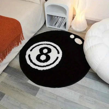 VIKAMA Black 8-Ball Billiard Round Carpet, Anti-Slip Carpet, Living Room Sofa Cushion, Soft Bedroom Carpet, Home Decoration