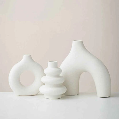 White Vase Home Decor Set of 3 Modern Vase for Table Decor, Nordic Flower Ceramic Vases for Bookshelf,  Entry Way, Dining Desk