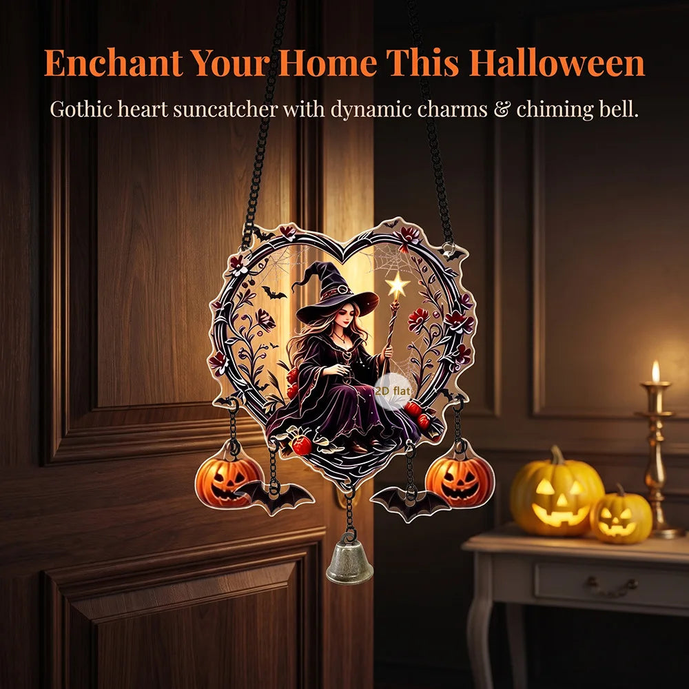 Halloween Heart Wreath Acrylic Hanging Decor, 2D Ghost Owl Ornament, Cute Spooky Halloween Wall Door Hanging Sign, Festive Gothic Home Decoration