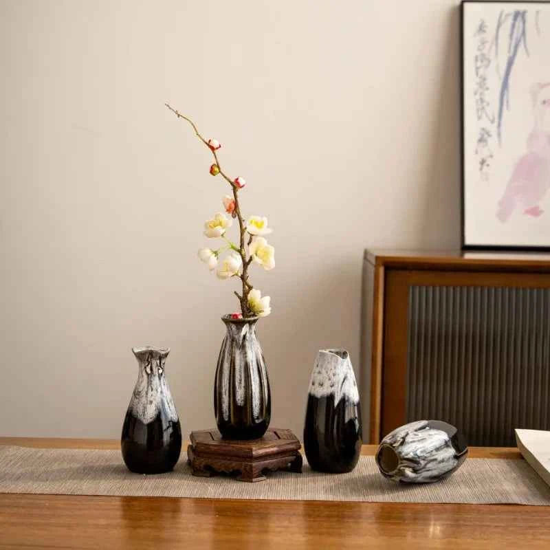 Japanese Style Ceramic Kiln Glazed Retro Vase Handmade Flower Arrangement Decoration Living Room Foyer Vase