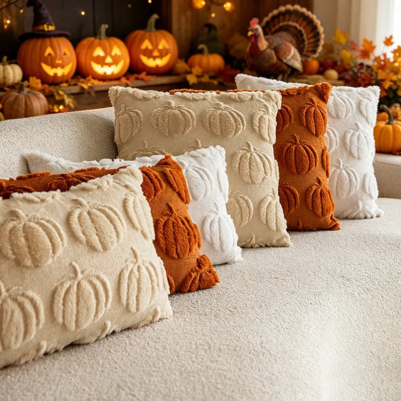 3D Plush Pumpkin Throw Pillow with Bow, Fall Decor