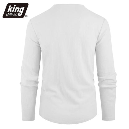 Men's Cotton Linen V-Neck Long Sleeve T-Shirt — Casual Solid Color Breathable Cozy Top