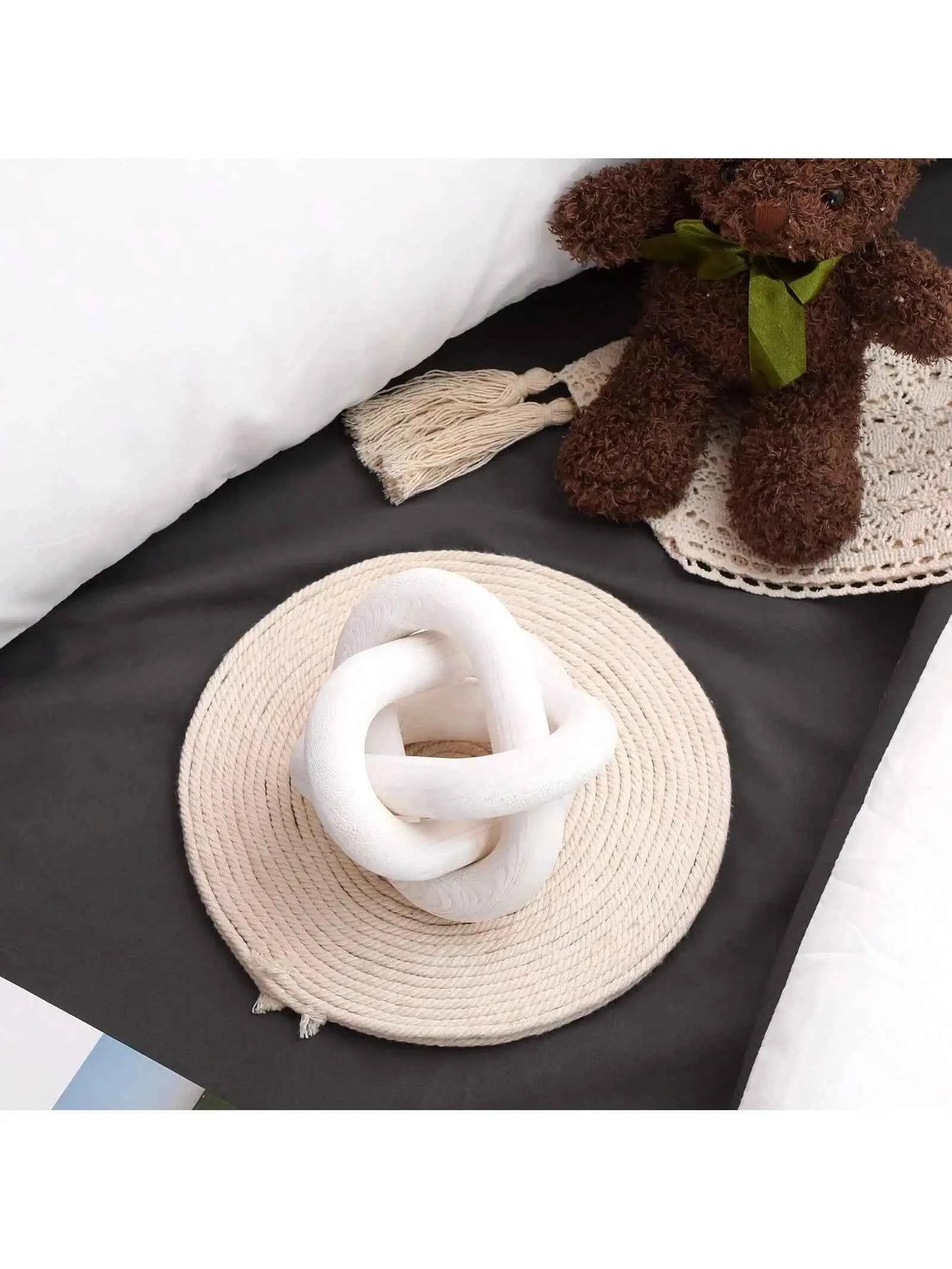 Hand Carved Coffee Table Decoration, Boho Chain Link Decor, Modern Shelf, Rustic Objects for Home Living Room Bedroom