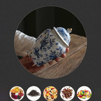 Ceramic Tea Jar with Lid Blue White Porcelain Light Luxury Vase for Dining Room Wedding Centerpiece Table Decoration Home Decor