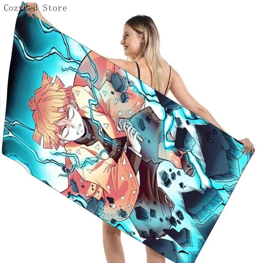 Bathing Towels Demon Slayer Nezuko Kamado Printing Anime Home Decor Textile Comfortable Summer Beach Towel Toalhas De Banho