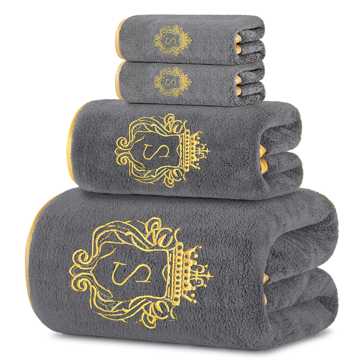 4-Piece Bath Towel Set, Gold-Edged S Solid Color Bath Towel