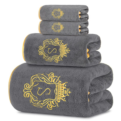 4-Piece Bath Towel Set, Gold-Edged S Solid Color Bath Towel
