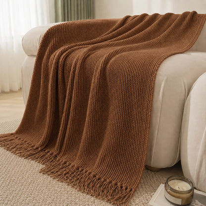 Burnt Orange Herringbone Knit Throw Blanket