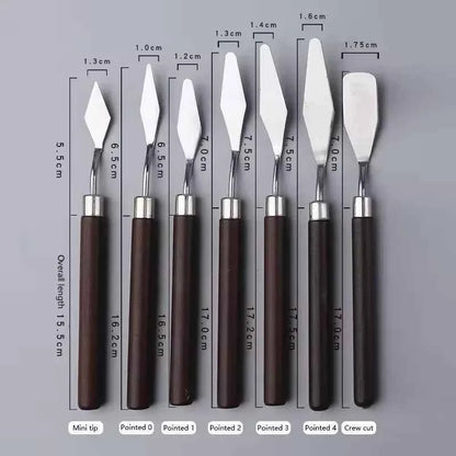 7Pcs/set Fondant Cake Spatula Cream Mixing Mini Knife Scraper Redwood Pole Art Crafts Oil Tools Painting Or Kitchen Accessories
