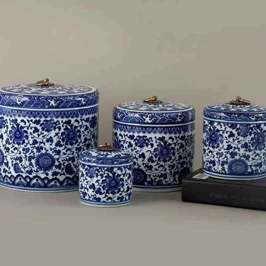 Blue and White Porcelain Tea Jar Qing Dynasty Lotus Design Chinese Caddy Decorative Storage Pot 4.33"