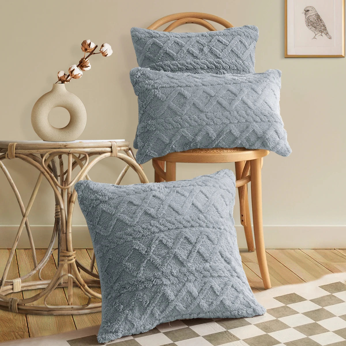 Jacquard Plush Lumbar Support Cushion Cover, Grey