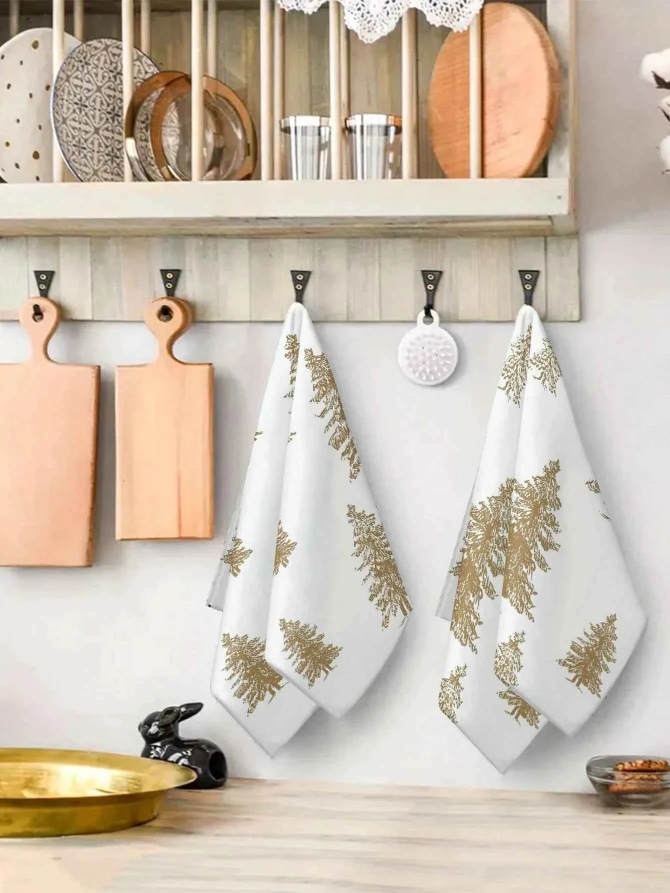 2 Pcs Christmas Towels | Fresh/Modern Style | Christmas Tree Print | Kitchen/Bath/Outdoor Party Decor & Holiday Gift