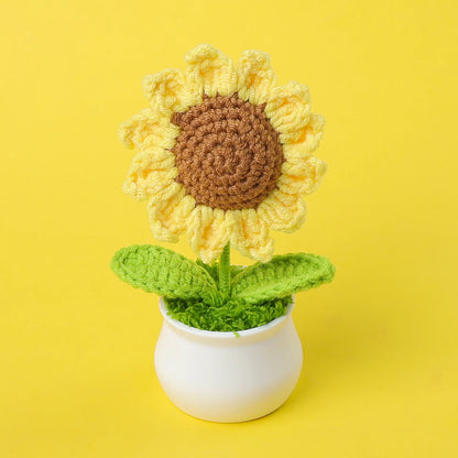 Handmade Yarn Knitted Sunflower Ornament Potted Plant Bouquet Wedding Decoration Home Decor Photography Props Holiday Gift