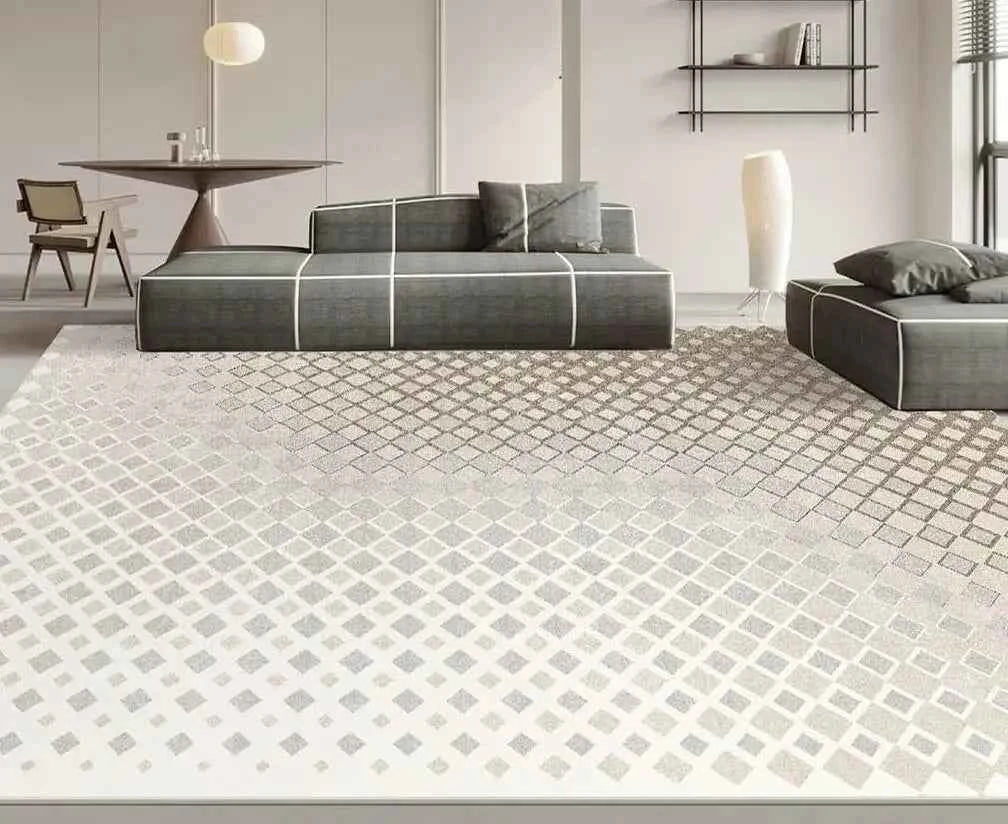 Modern White Minimalism Large Living Room Carpet Light Luxury Beige Decoration Bedroom Carpet Soft Lounge Rug Washable Floor Mat