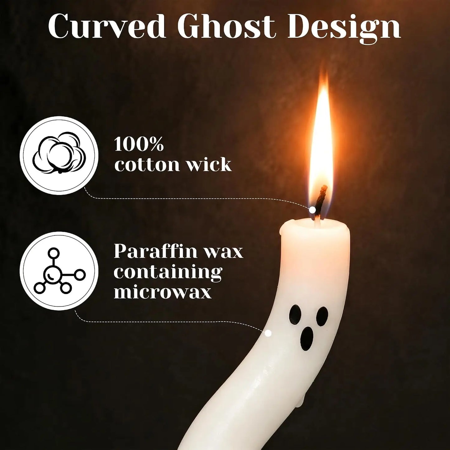 3-6Pcs Twisting Ghost Candles with Candle Holders Ribbons Candlestick Holders Halloween centerpieces Party Table Fireplace Decor