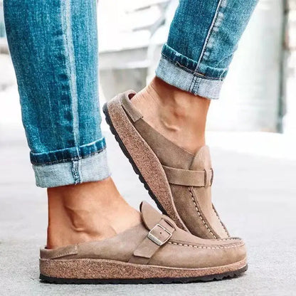 Crestar Women's Fashion Clogs – Adjustable Buckle Retro Suede Mules & Beach Shoes