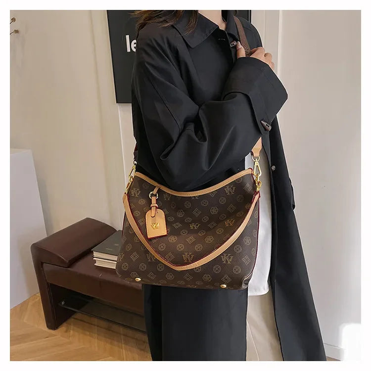 Beige Printed Commuter Tote, Large Capacity