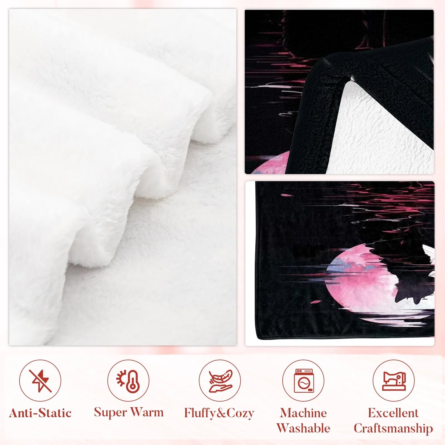Black Cat Lunar Eclipse Flannel Blanket, All Season