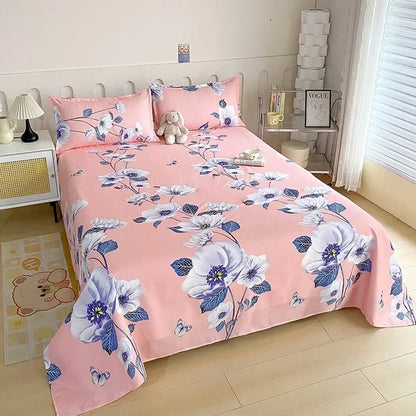 Red Floral Printed Flat Bed Sheet | Single-King