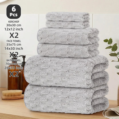 6-Piece Bath Towel Set, 2 Bath Towels + 2 Hand Towels + 2 Square Towels