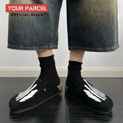 Bone Embroidered Birken Shoes for Men Unique Design Fashionable Leather Women's Slippers Capsules Feet Flat Shoes Unisex