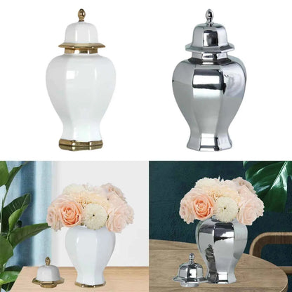 Ceramic Vase Modern Ceramic Ginger Jar with Lid for Shop Window Bedroom Cafe