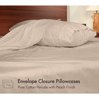 100% Cotton Percale Sheets Crisp Cooling Summer Bed Sheets for Hot Sleepers, Deep Pocket 12", Soft Peach Finish, Breathable and