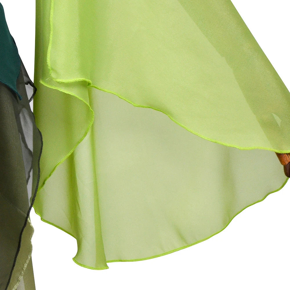 Women's Elf Medieval Green Fairy Dress Magical Elf Dress and Belt with Wings Halloween Carnival Party Cosplay Costumes