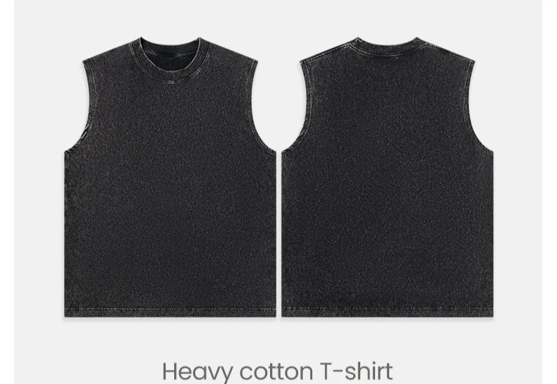 Men's Retro Washed Distressed Sleeveless Vest — 230g Pure Cotton Streetwear