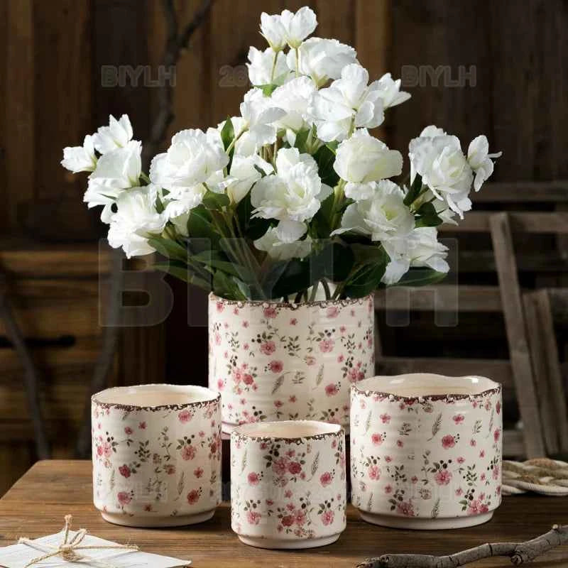 Retro Ceramic Flower Pot Indoor Home Decor Porous Breathable Flower Vase Pastoral Style Plants Potted Plants Tabletop Ornament