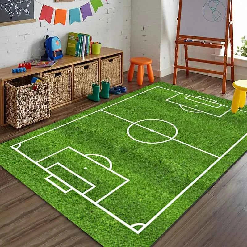 Sports Theme Racing Track Basketball Court Soccer Field Carpet Kids Play Mat Home Decoration Non-Slip Floor Mat Rugs for Bedroom