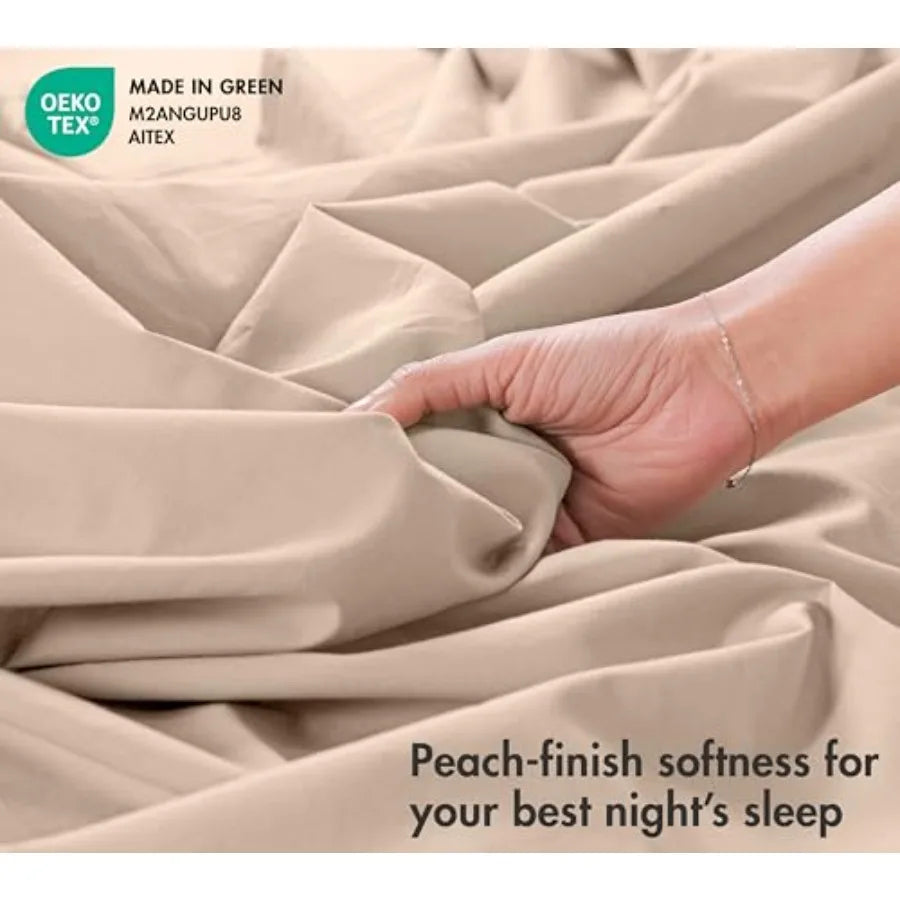 100% Cotton Percale Sheets Crisp Cooling Summer Bed Sheets for Hot Sleepers, Deep Pocket 12", Soft Peach Finish, Breathable and