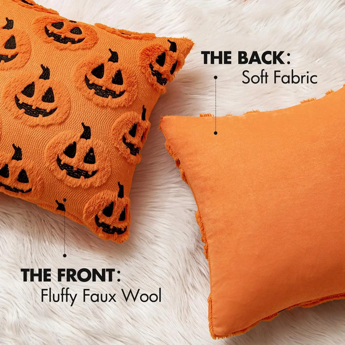 Faux Wool Pumpkin Pattern Throw Pillow Cover, 18x18